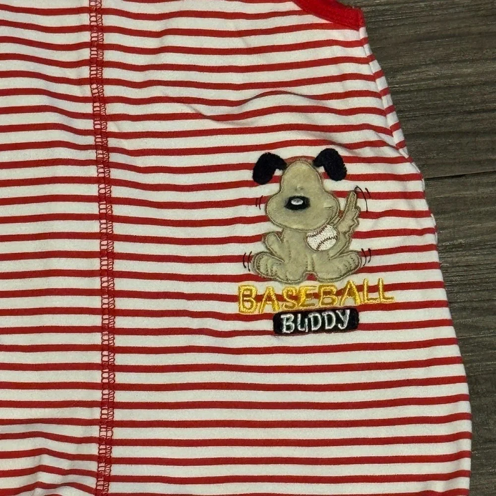 Vintage Okie Dokie Baby Bodysuit 6M Red White Striped Baseball Buddy Romper